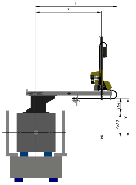 A side view, technical drawing of the W63S robot