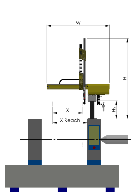 A front view, technical drawing of the W63S robot